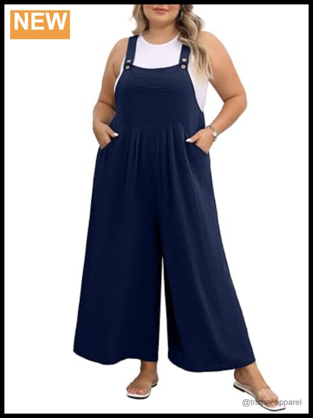 Plus Size Wide Leg Jumpsuit Adjustable Straps Overalls Pockets